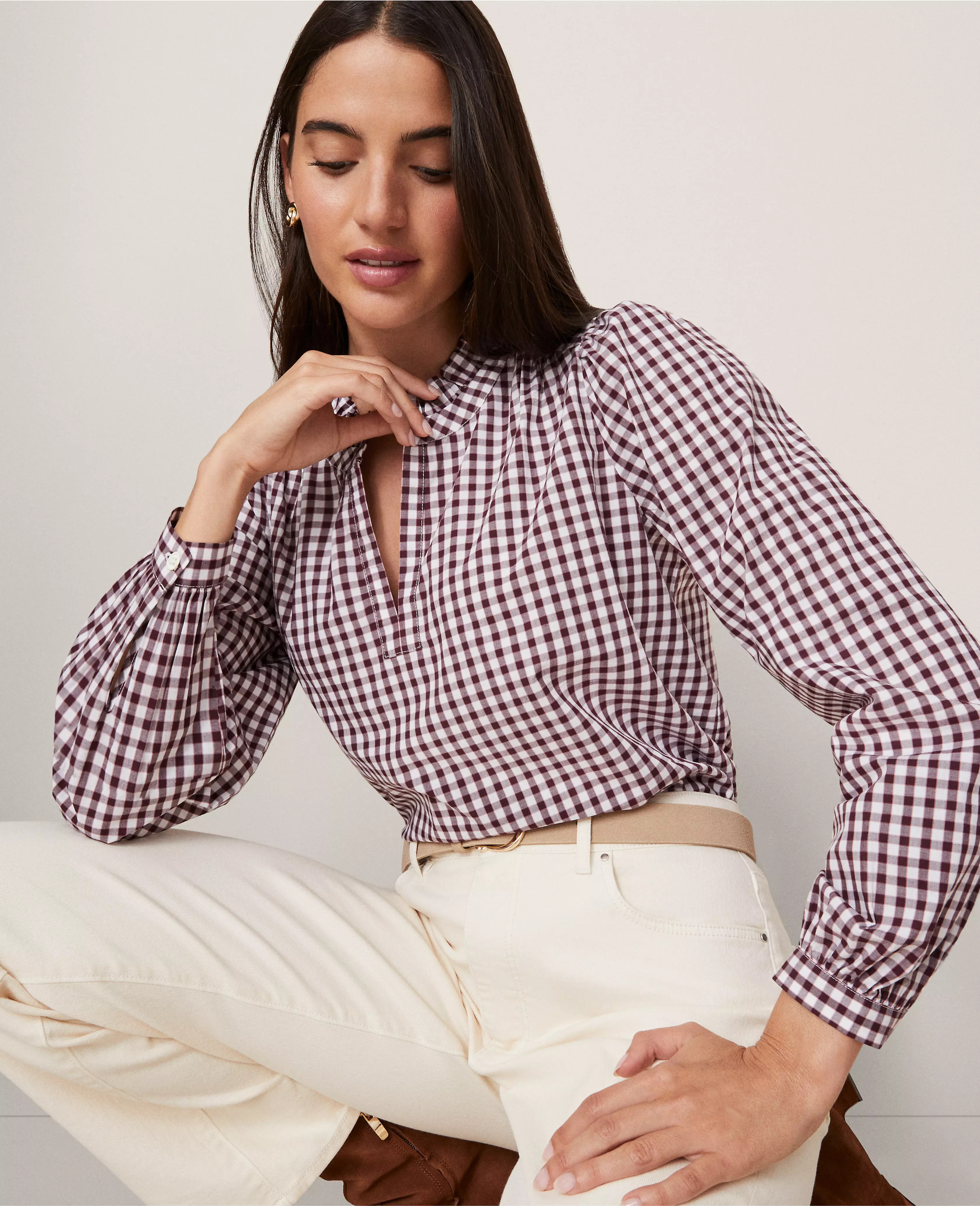 Weekend Collection Gingham V-Neck Popover | Ann Taylor