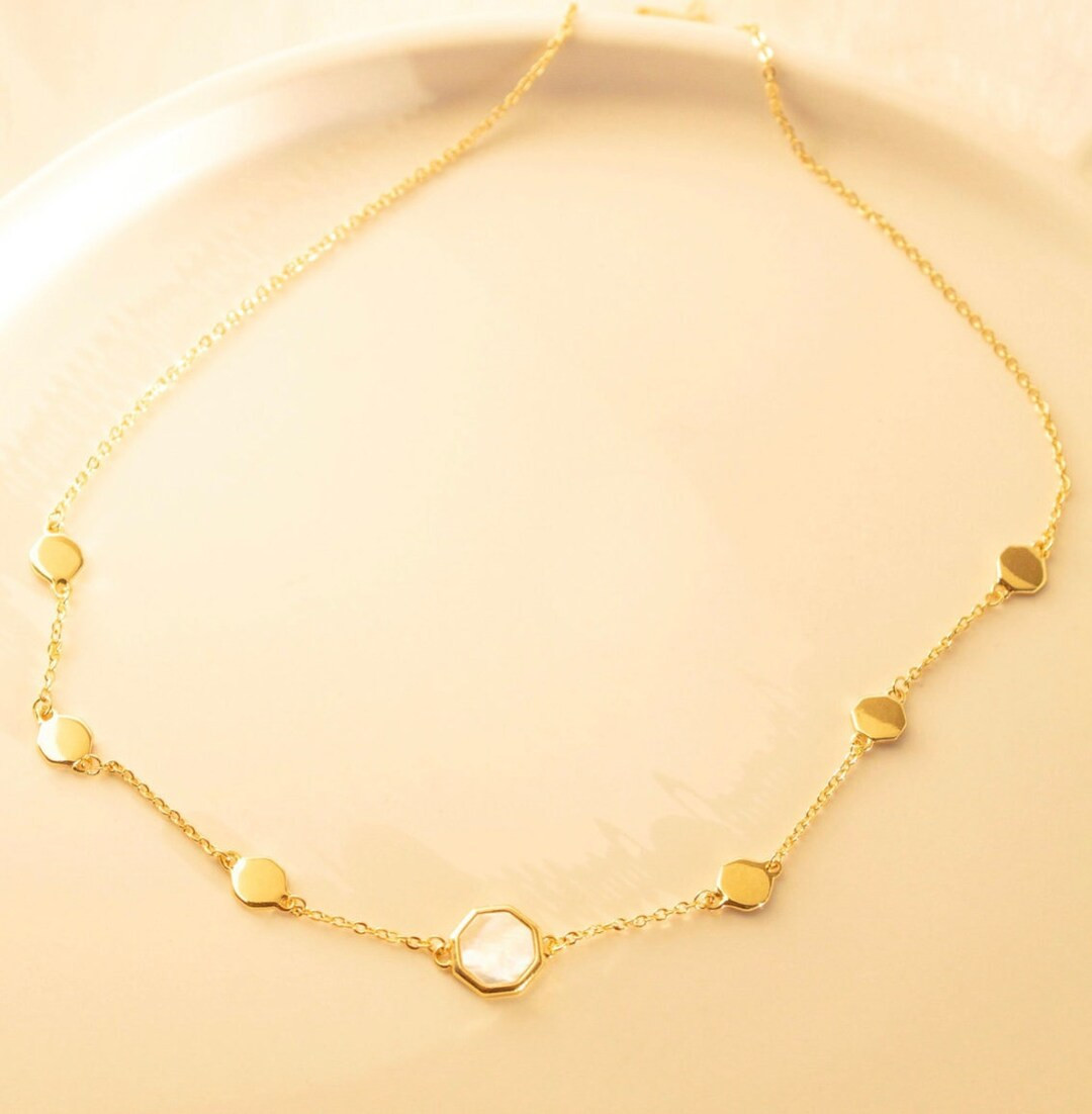 Giving Back Necklace - 18k Gold Plated Octagon Necklace with Mother of Pearl | Etsy (US)