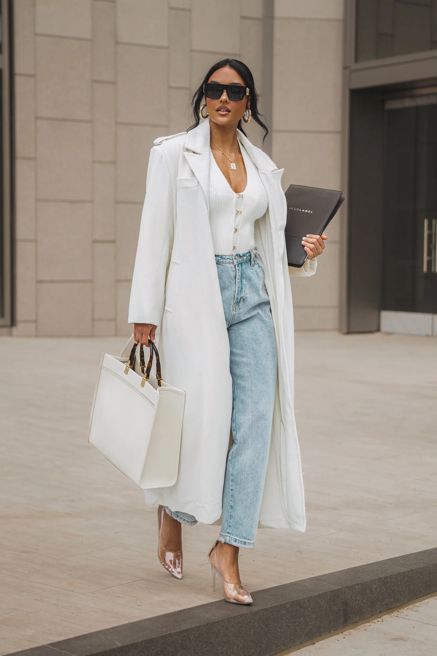 Ivory SAVANNAH BELTED COAT | JLUXLABEL