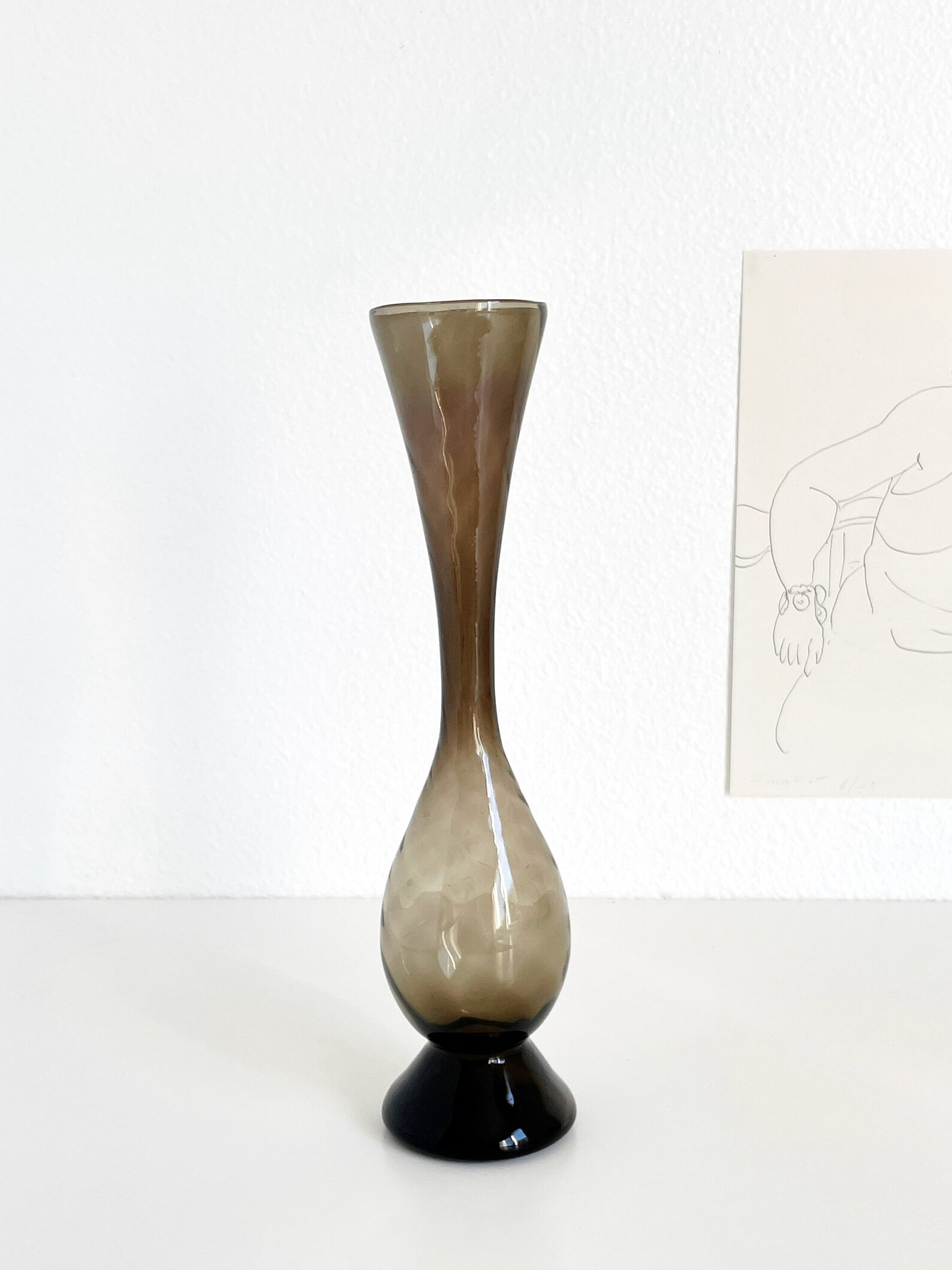 MCM Smoke Brown Swirl Optic Blown Glass Bud Vase, Vintage Twisted Ribbed Glass Small Pedestal Vas... | Etsy (US)