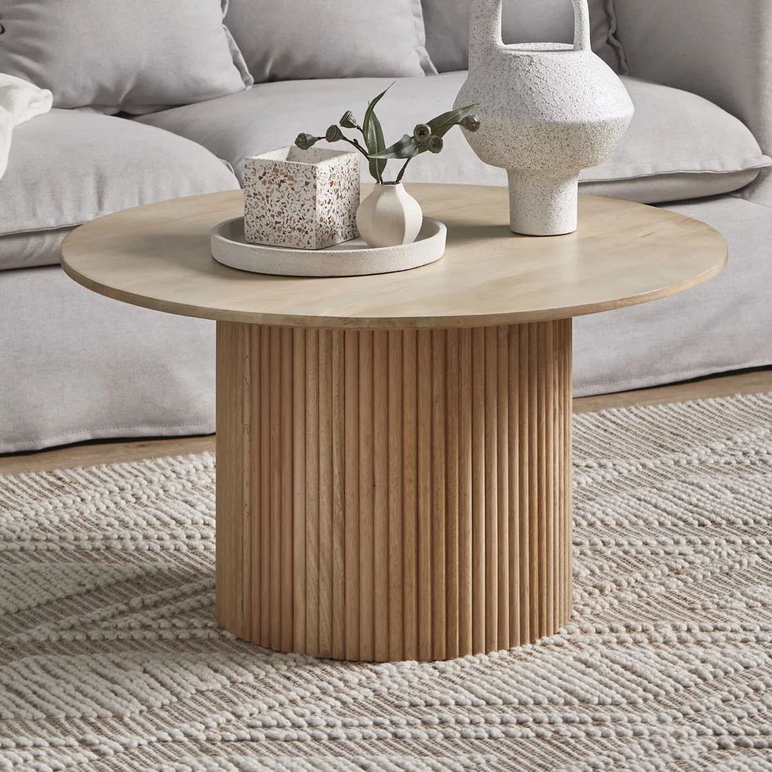 Solid Wood Coffee Table Circle Center Table Modern Farmhouse Living Room Coffee Table Round Natur... | Walmart (US)