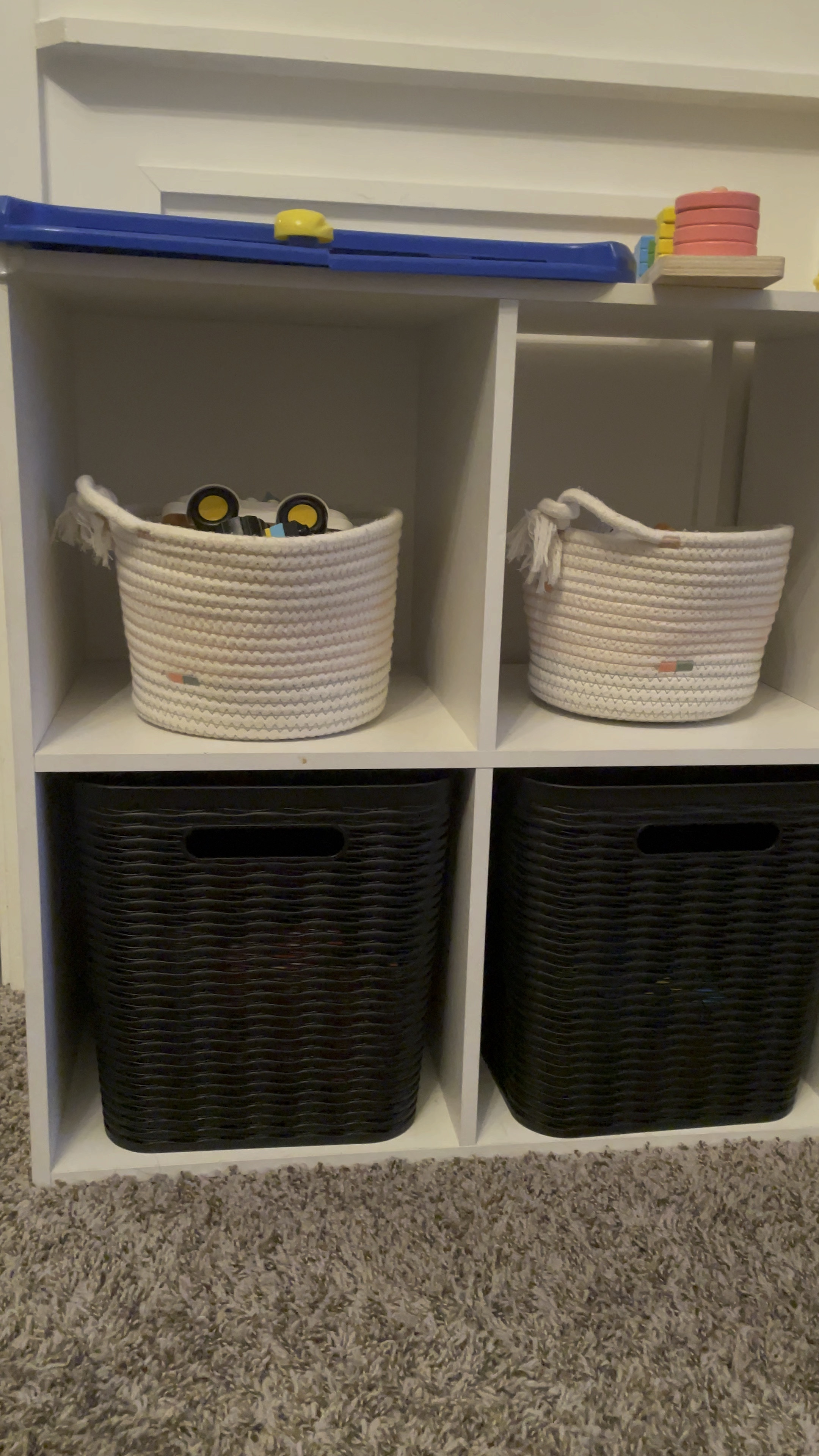 I grabbed more of these baskets from target today! I swear they just restocked them after months because I had one but never found more! They fit perfect in the cubes for toy room!

They have white as well but I was too impatient to order them haha

Play room // toy rotation // play room storage // toy storage // target basket cube baskets 