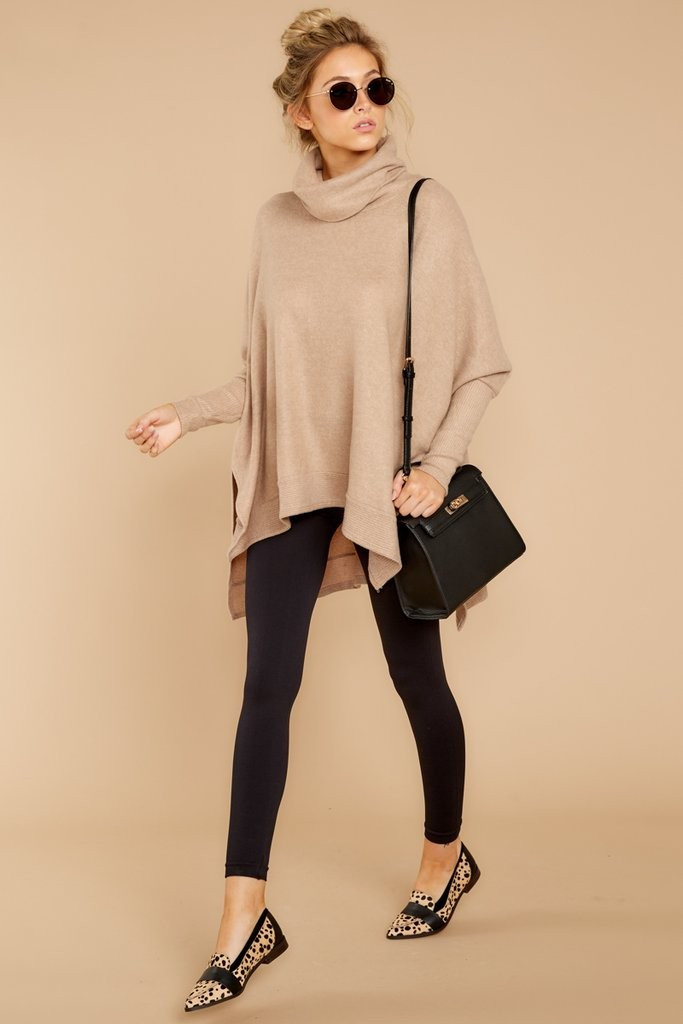 Last To Love Taupe Cowl Neck Sweater | Red Dress 