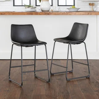 Carson Carrington Nordlandet 26-inch Black Faux Leather Counter Stool (Set of 2) - 18 x 22 x 36HI... | Bed Bath & Beyond