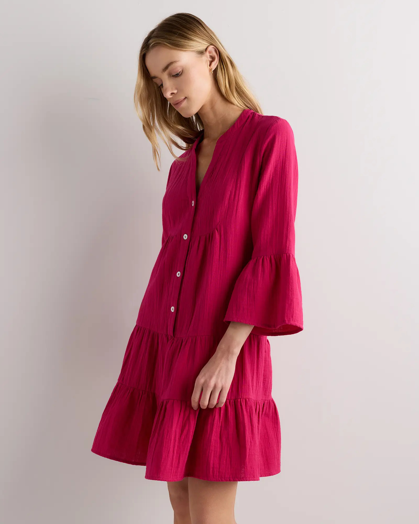 100% Organic Cotton Gauze Long Sleeve Tiered Mini Dress | Quince
