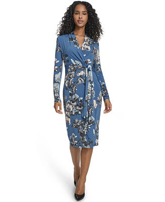 Women's Printed Surplice V-Neck Midi Dress | Macy's
