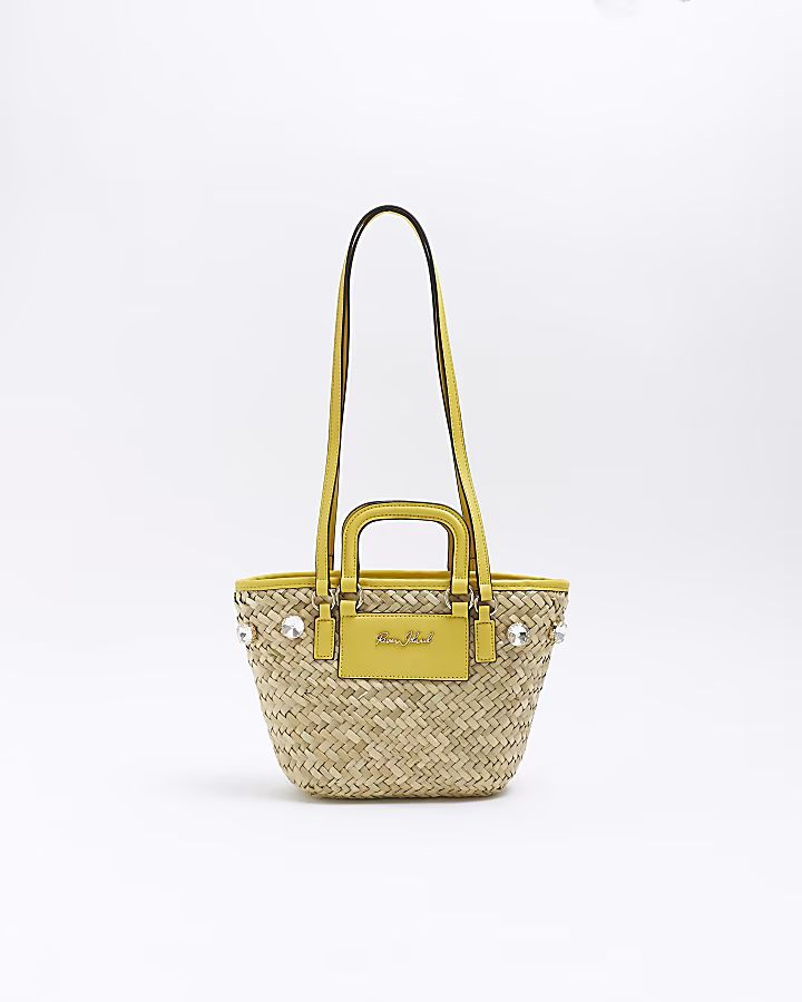 Yellow raffia embellished basket bag | River Island (UK & IE)