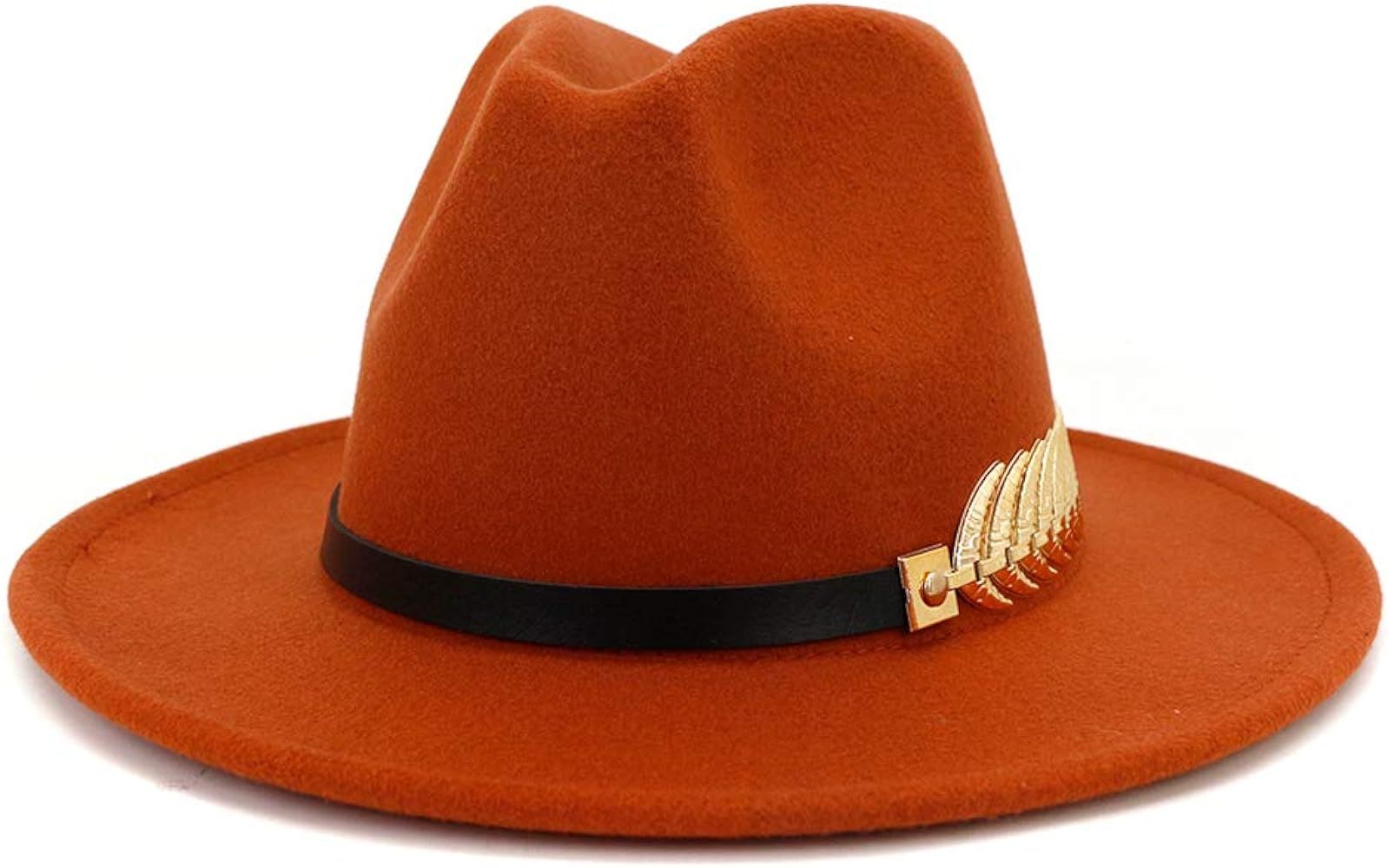 HUDANHUWEI Women's Wide Brim Fedora Panama Hat with Metal Belt Buckle | Amazon (US)