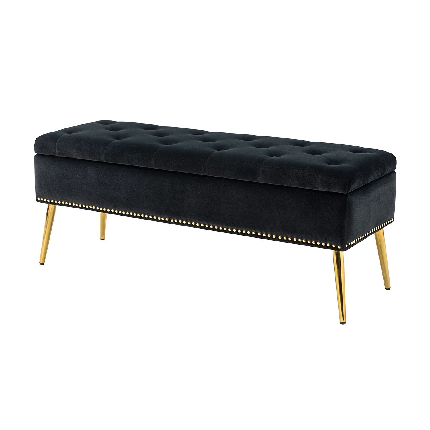 14 Karat Home Velvet Storage Ottoman Bench 45.5" Gold Leg Upholstered Nailhead Trim Button Tufted... | Walmart (US)