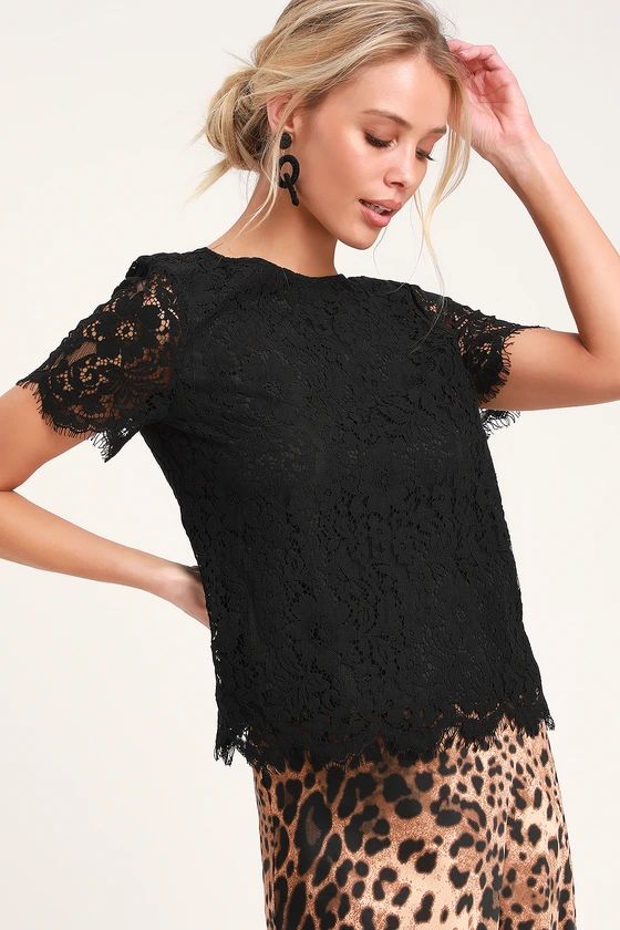 Classic Tale Black Lace Short Sleeve Top | Lulus (US)