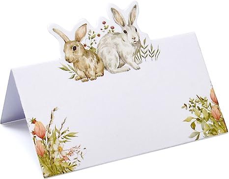 100 Pack Easter Place Cards Holiday Seating Name Card Die Cut Bunny Rabbit Table Setting Folded P... | Amazon (US)