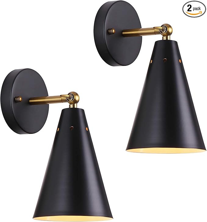 MWZ Modern Black Wall Sconces Lighting, 2 Pack Gold Rustic Wall Sconce Fixture Farmhouse Wall Lam... | Amazon (US)