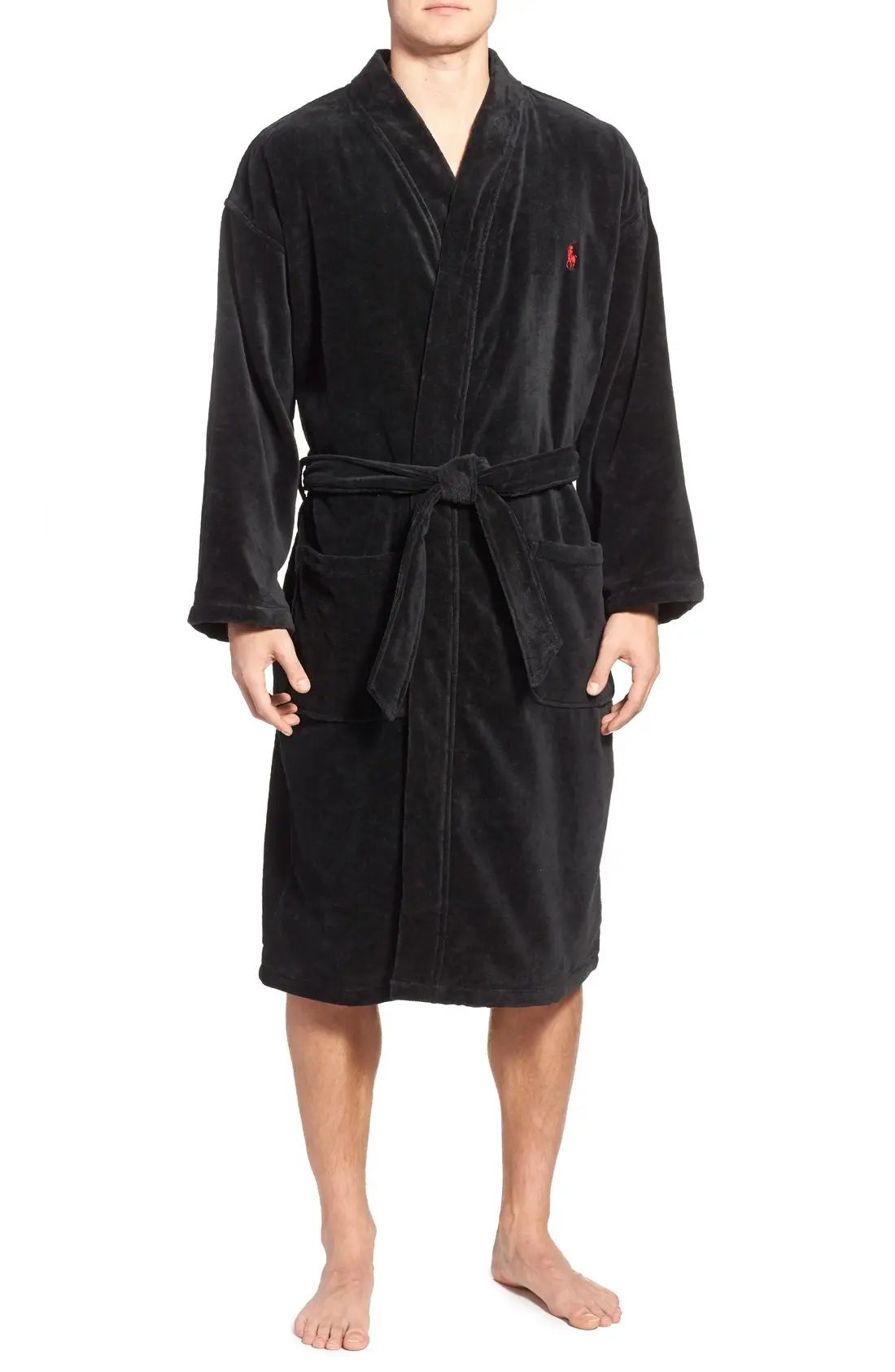 Men's Polo Ralph Lauren Cotton Fleece Robe, Size Large/X-Large - Black | Nordstrom