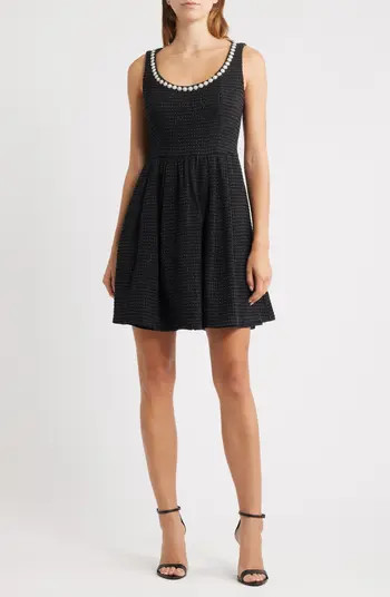 Faux Pearl & Crystal Detail Sleeveless Metallic Tweed Dress | Nordstrom