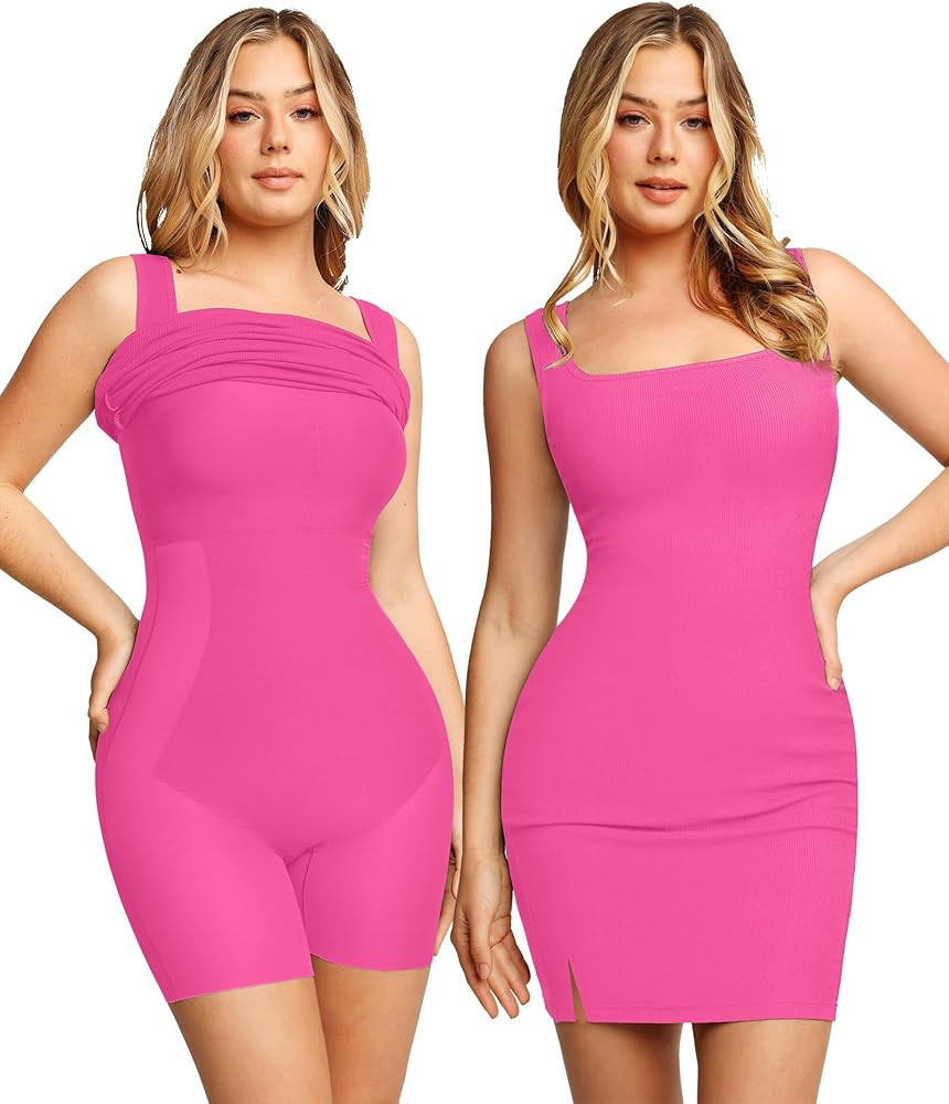 Popilush Shaper Dress Mini Slit Built in Shapewear Bra 8 in 1 Sleeveless Square Neck Bodycon Summ... | Amazon (US)