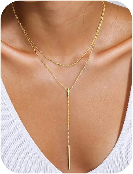 Yoosteel Long 14K-Gold-Plated Necklace for Women - Layered Dainty Y-Shaped Necklaces Lariat Drop ... | Amazon (US)