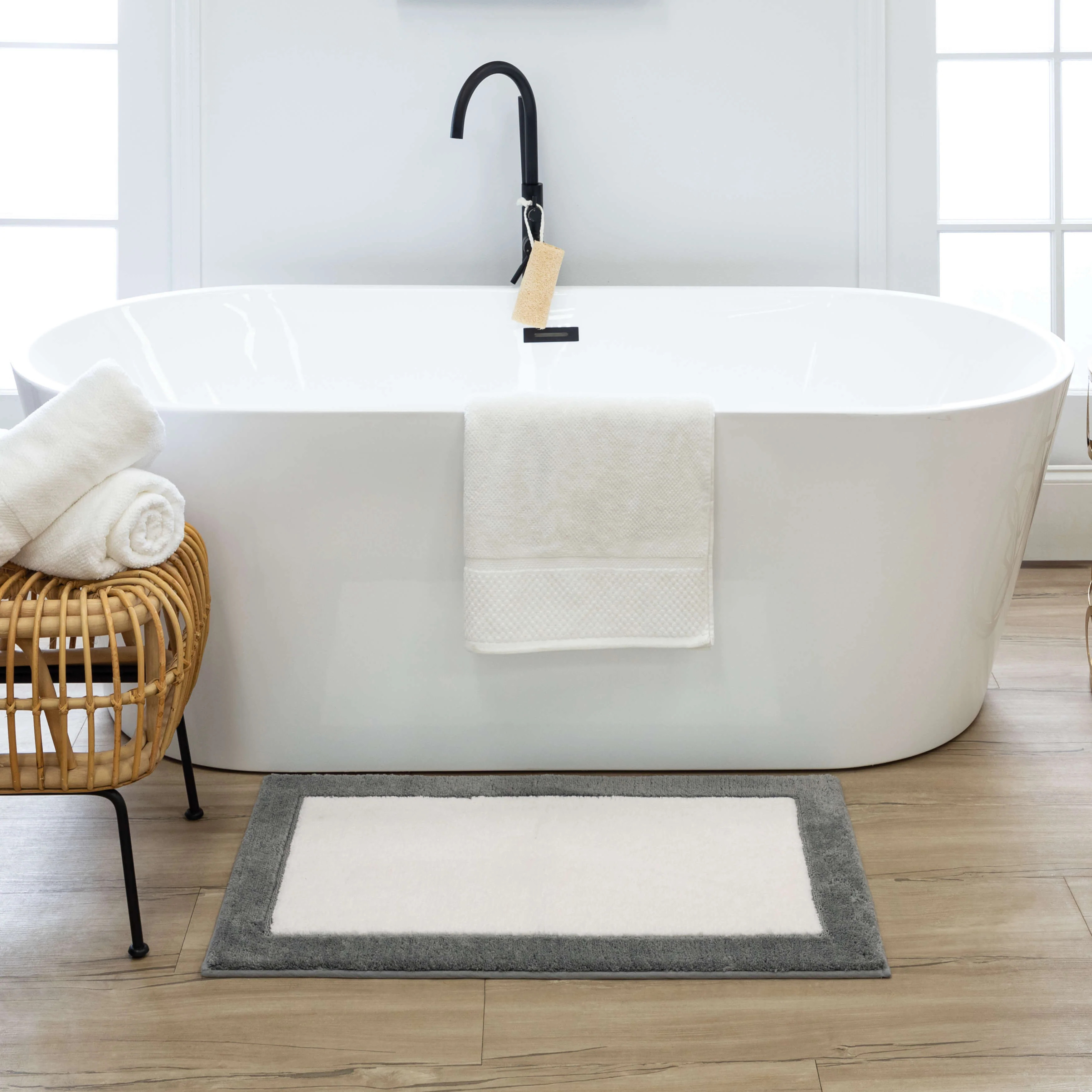 Callen Pewter and White Bath Mat | Covered By Rugs