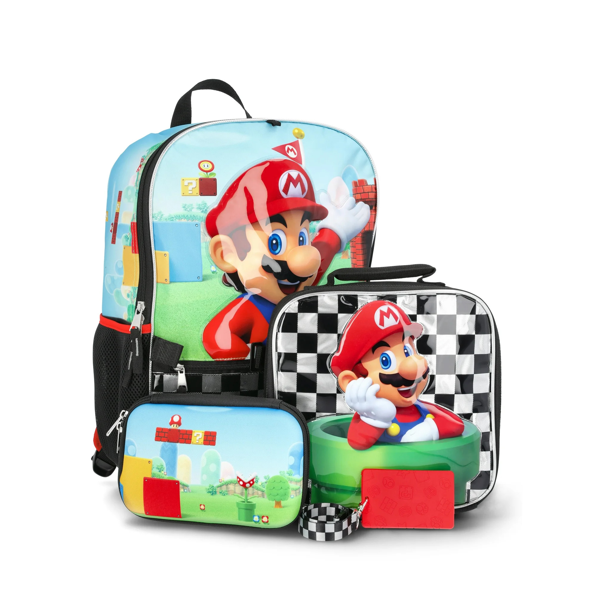 Nintendo Boys' 17" Super Mario Backpack, Lunch Box, Gadget Case, and ID Holder Set, 4-Piece, Blac... | Walmart (US)