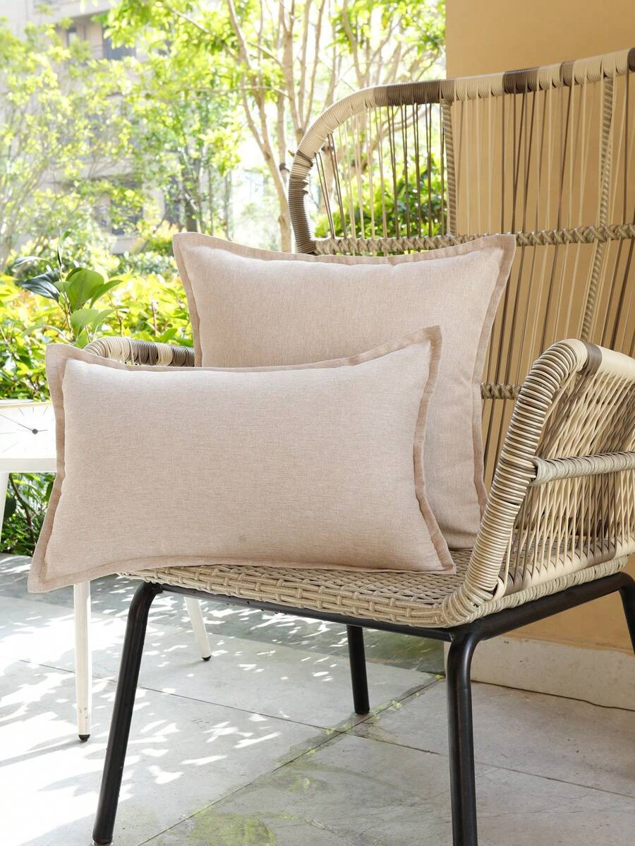 SHEIN X Heather Rae Outdoor Waterproof Linen Solid Color Cushion Cover, Patio Decor | SHEIN