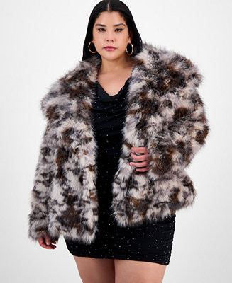 Bar III Trendy Plus Printed Faux-Fur Coat, Macy's Exclusive - Macy's | Macy's