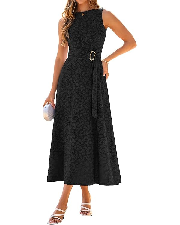 Simplee Women's 2026 Summer Floral Maxi Dress Sleeveless Elegant Tie Waist Casual Cocktail Party ... | Amazon (US)