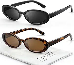 DANAMY Retro Oval Sunglasses for Women Men Fashion Small Frame Sun Glasses 90s Style Driving Glas... | Amazon (US)