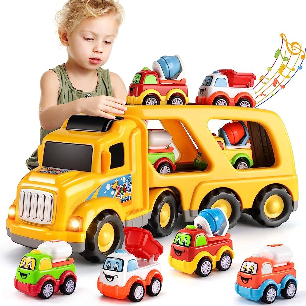 TEMI Construction Truck Toys for 3 4 5 6 Year Old Boys, 5-in-1 Friction Power Toy for Kids 3-5, C... | Amazon (US)