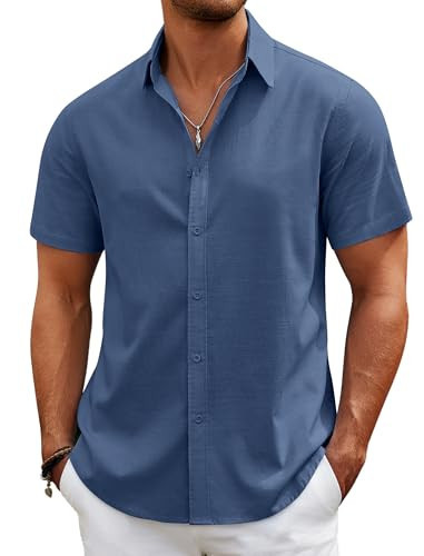 COOFANDY Mens Casual Shirts Short Sleeve Summer Button Down Shirts Beach Wedding Shirts Tropical Hawaiian Shirt Navy Blue | Amazon (US)