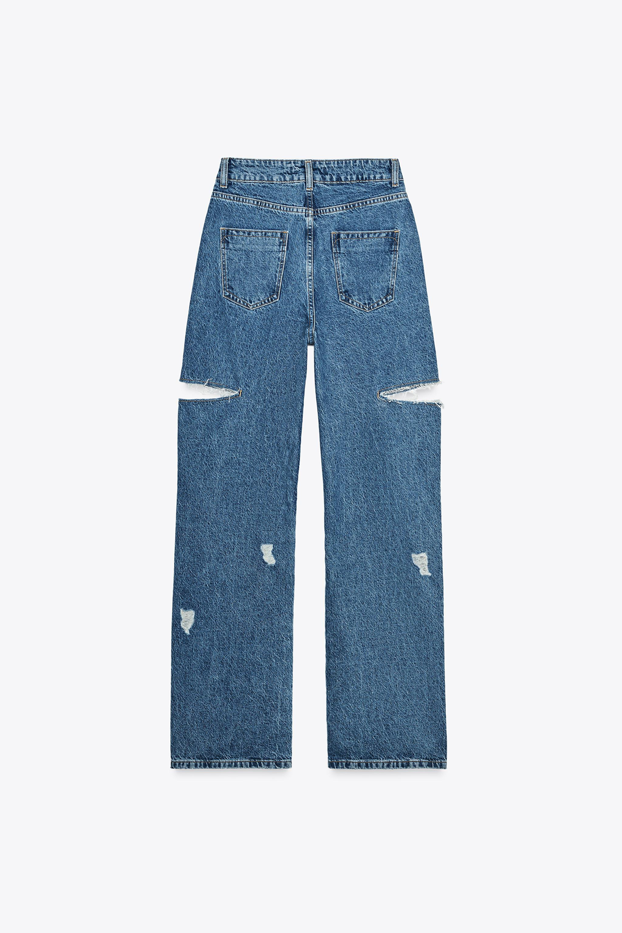 Z1975 MID-RISE STRAIGHT CUT OUTS RIPPED JEANS | Zara US