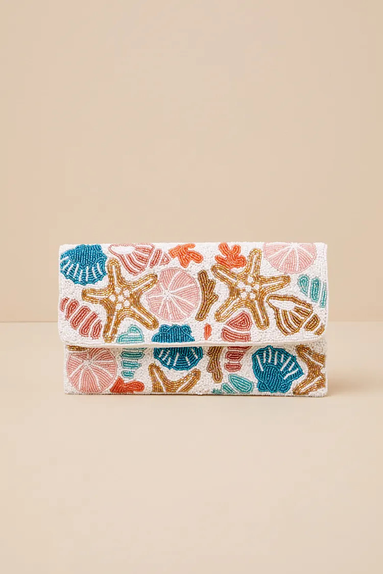 Pelagia White Multi Seashell Beaded Clutch | Lulus