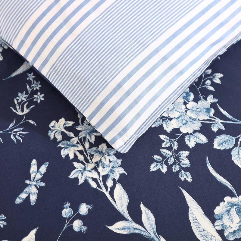 Laura Ashley Cotton Branch Toile Blue Cotton Comforter Bonus Set | Wayfair North America