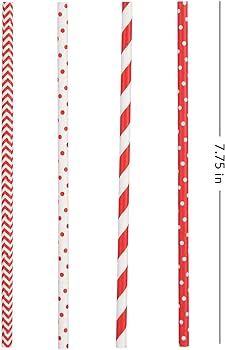 ALINK Biodegradable Red Paper Straws Bulk - 100 Dots/Stripes/Waves Straws for Beverage, Christmas... | Amazon (US)