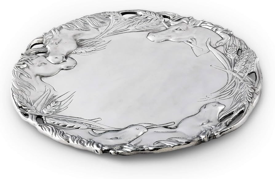 Arthur Court Aluminum Equestrian Horse Design Round Serving Tray Platter, 12-Inch Diameter, Detai... | Amazon (US)