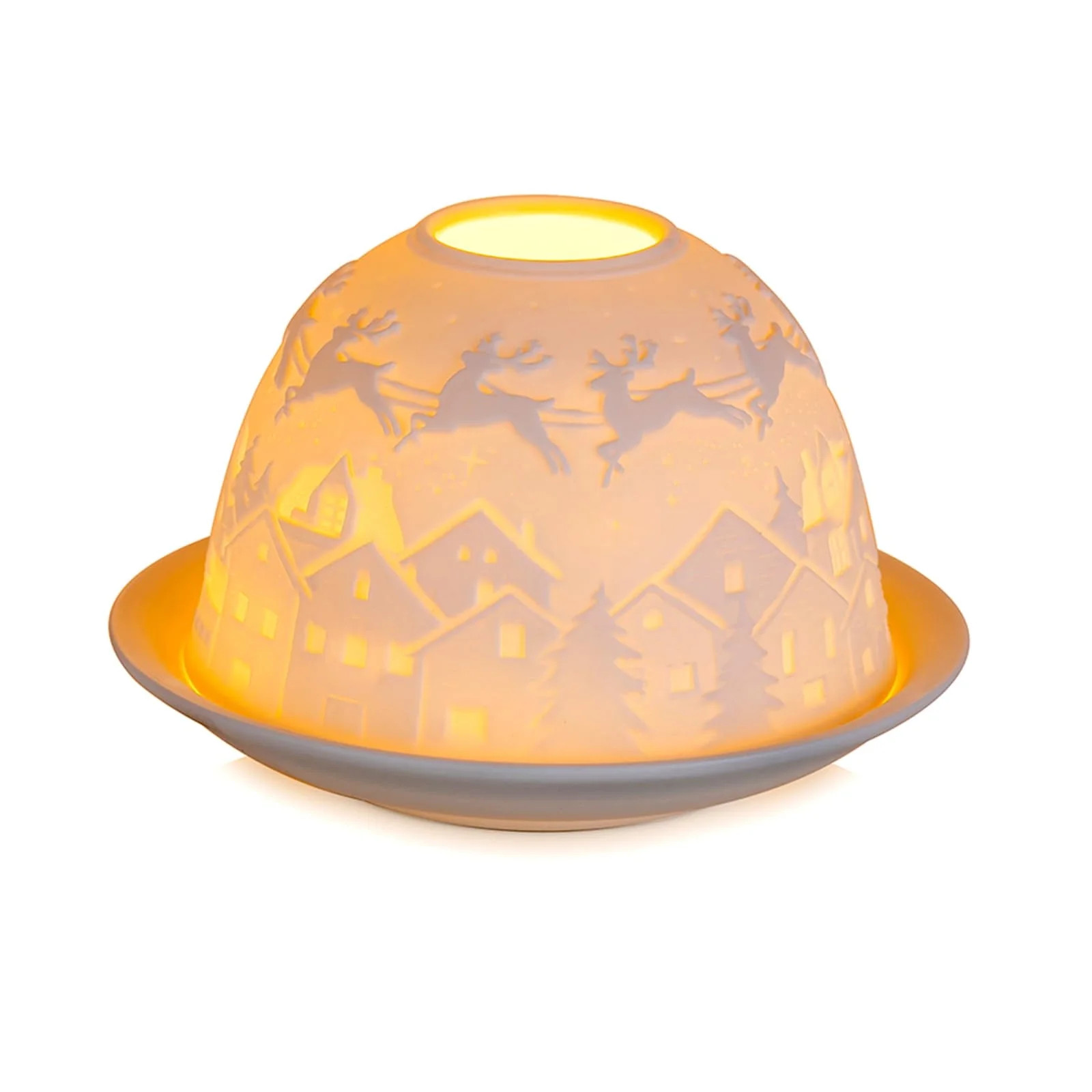 Sziqiqi Porcelain Christmas Tealight Holder: Elegant Dome Candle Cover with Deer Village Relief F... | Walmart (US)