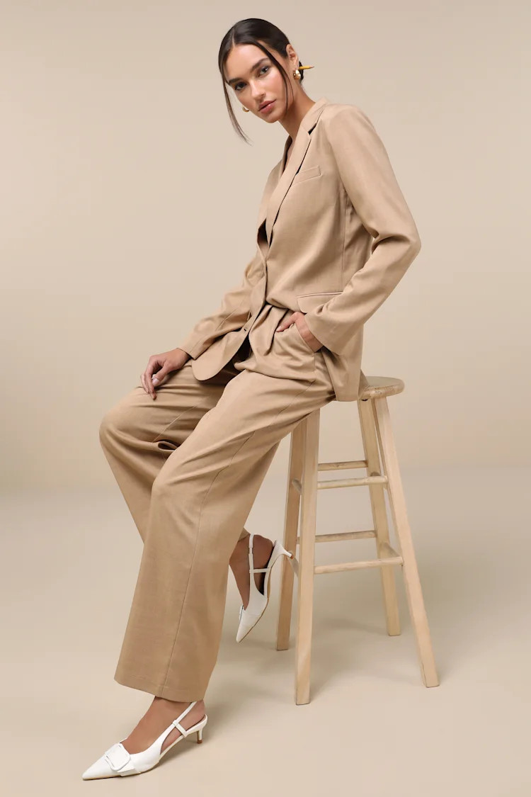 Bold Poise Tan High-Rise Straight Leg Trouser Pants | Lulus