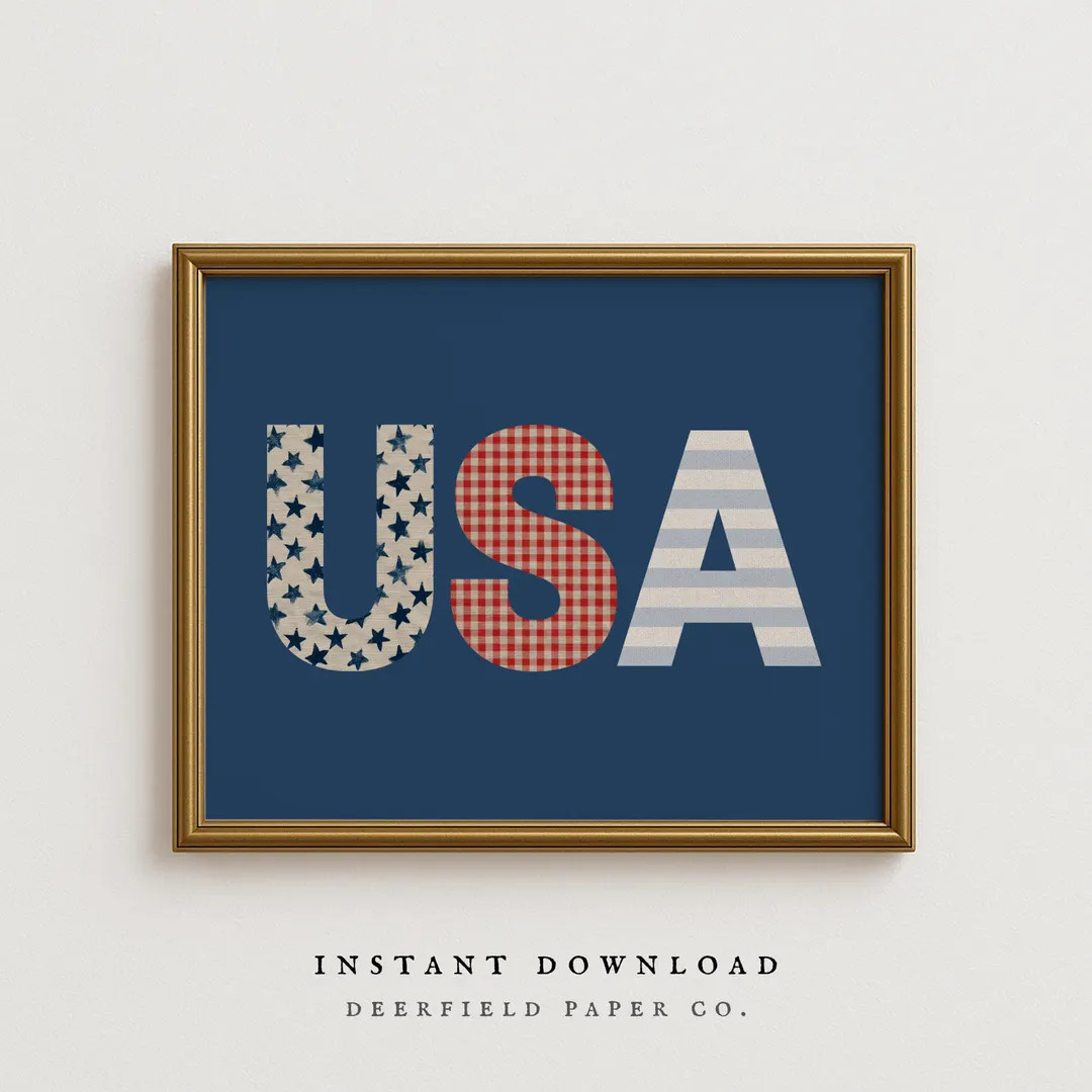 Vintage American Flag USA Print, Patriotic Americana Wall Decor, Preppy Cottagecore Art (digital ... | Etsy (Global)
