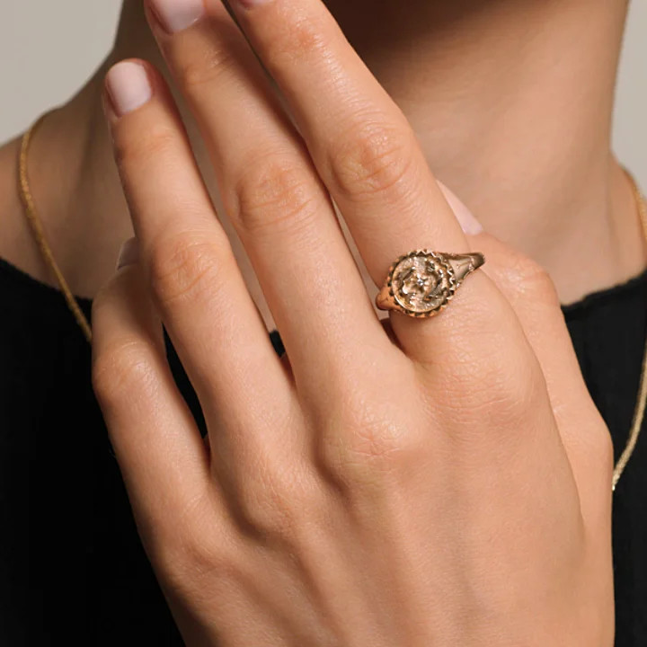 Pisces Zodiac Diamond Signet Ring in 14K Yellow Gold | Brilliant Earth