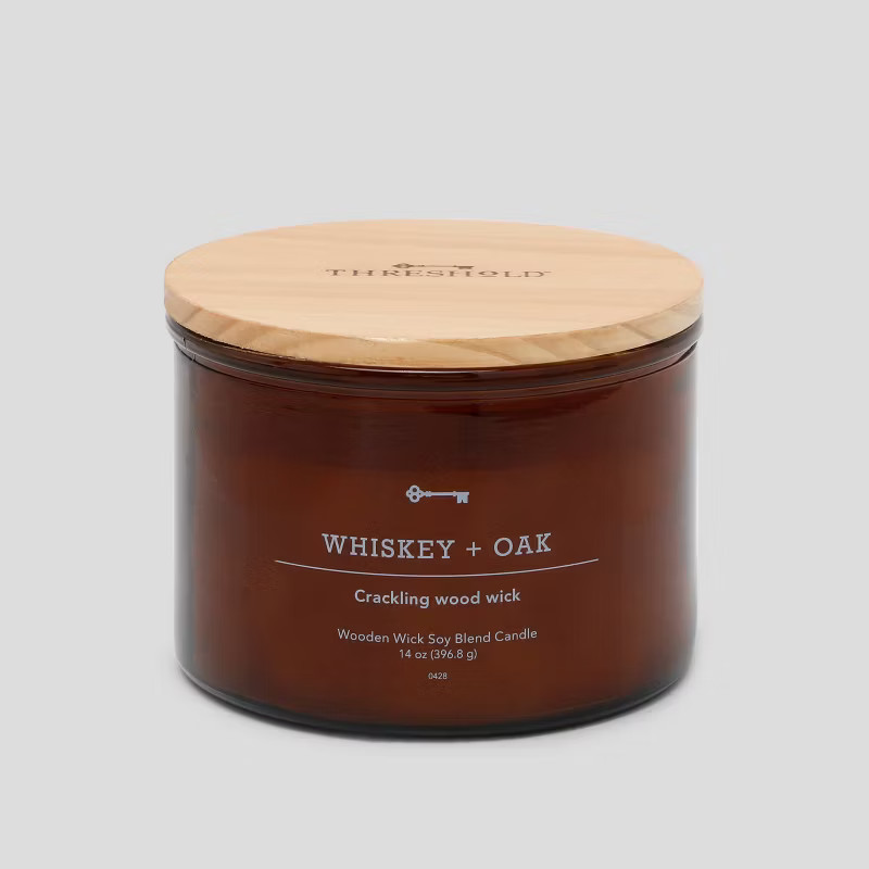 Lidded Glass Jar Crackling Wooden Wick Candle Whiskey & Oak - Threshold™ | Target