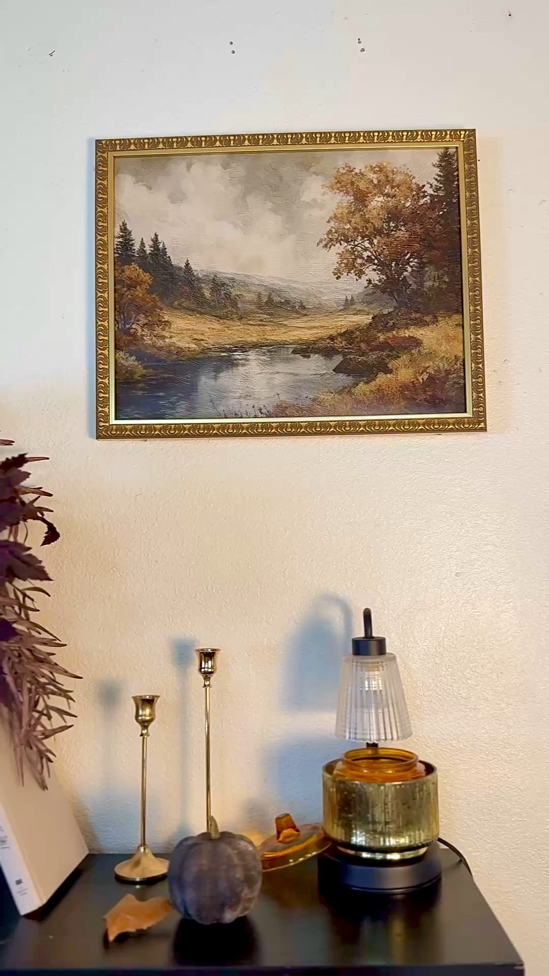 Easy DIY
Make your next picture you are about to frame look like vintage canvas art instead.  I bought this digital download of a photo from Etsy and with modge podge I painted it all over the picture purposely in different directions to give it live  canvas texture. Leave about 20 mins to dry.

Getting an antique gold frame either  thrifted or from Walmart / Ross - remove the glass covering and any matting that might accompany the frame and place the 16 x 20 photo now turned canvas Inside the frame with a secure backing and there you have it - beautiful vintage canvas art in your home, making it more cozy