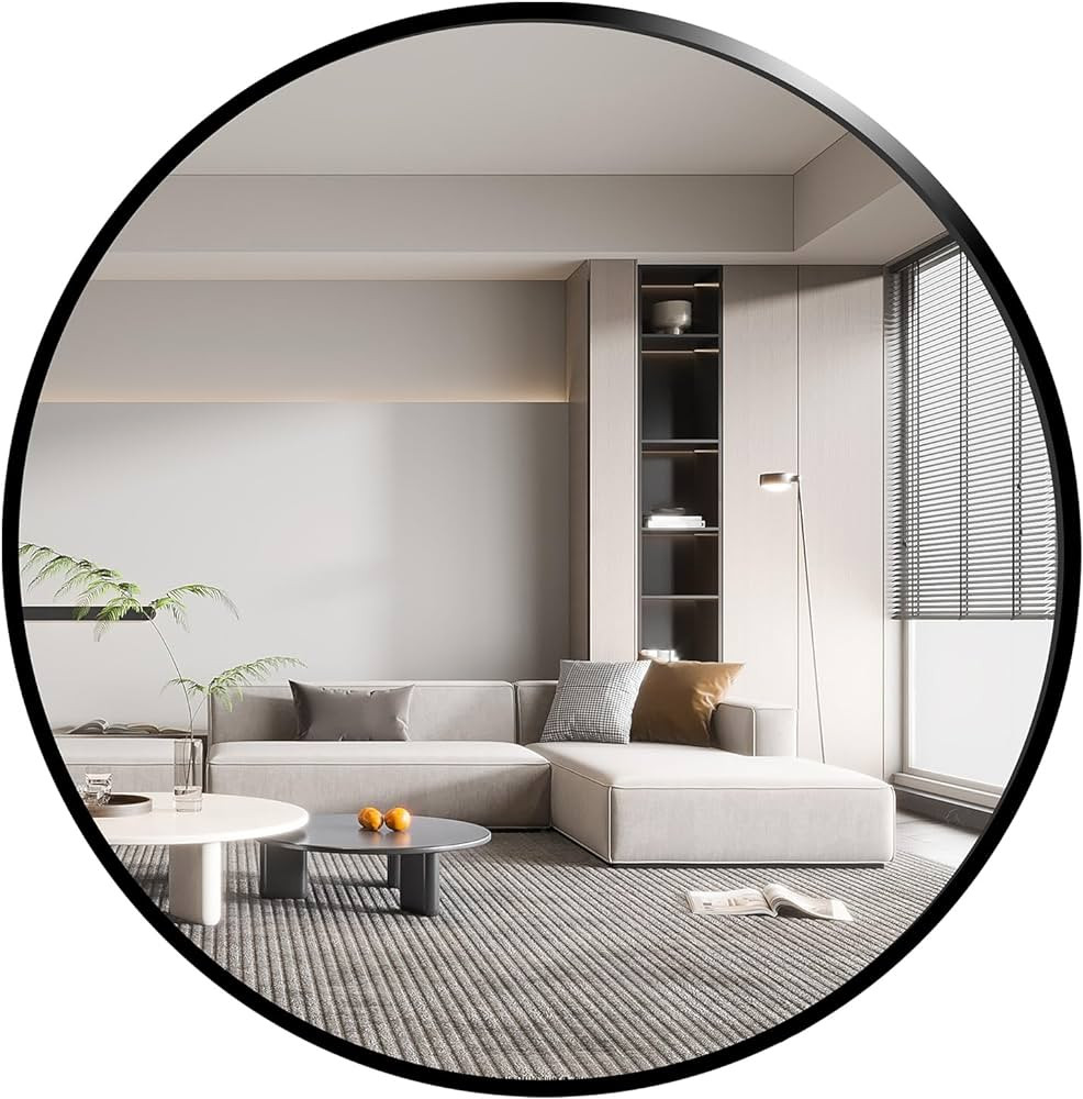 Black Round Mirror 24"x24" Circle Mirror Wall Mounted Mirror, Black Vanity Circular Mirror Froste... | Amazon (US)