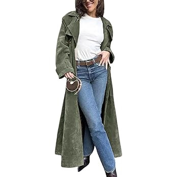 utcoco Womens Faux Suede Long Trench Coat Notched Lapel Double Breasted Pea Coat Overcoat with Be... | Amazon (US)