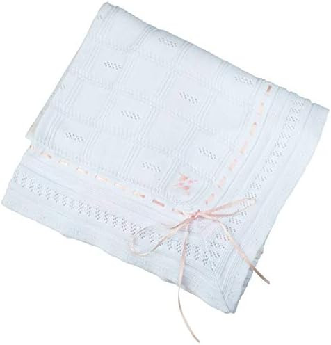 Feltman Brothers Baby Girls White Christening Baptism Shawl Blanket Pink Ribbon Trim, White/Pink, 48 | Amazon (US)