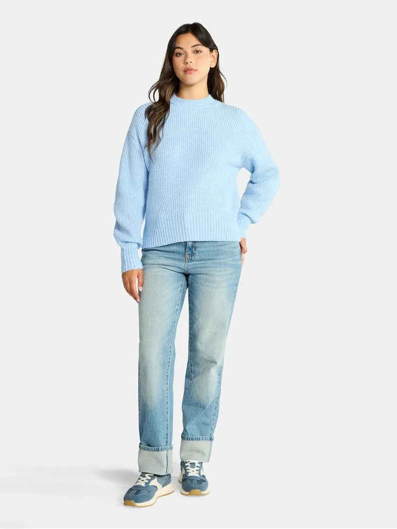 Time and Tru Women's Shaker Stitch Mock Neck Sweater, Midweight, Sizes XS-XXXL | Walmart (US)