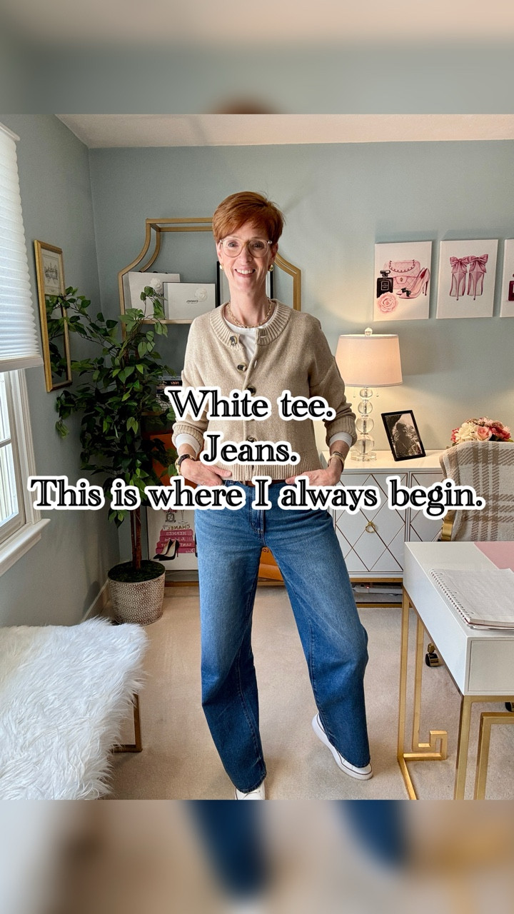 Most days, I don’t start with a full outfit idea.

I start here—a white tee and jeans—and then I build from there.
Add a layer.�Add a belt or a little jewelry.�Finish with shoes that make sense for the day.
That’s it.

It’s not complicated, but it works. And more importantly, it’s repeatable. This is the kind of outfit formula I come back to over and over again because it makes getting dressed feel a little easier.

Want the links? Like, Follow & Comment SHOP and I’ll send links right to your DM.

If you’re someone who likes having a starting point instead of figuring everything out from scratch, this is a good one to keep in mind.

#ClassicStyleOver40�#EverydayOutfits�#WomenOver40Style�#tallwomenstyle

#LTKootd #LTKTall #LTKOver40