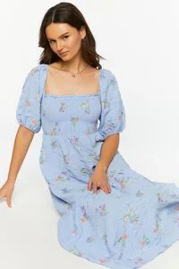 Floral Print Puff-Sleeve Maxi Dress | Forever 21 (US)