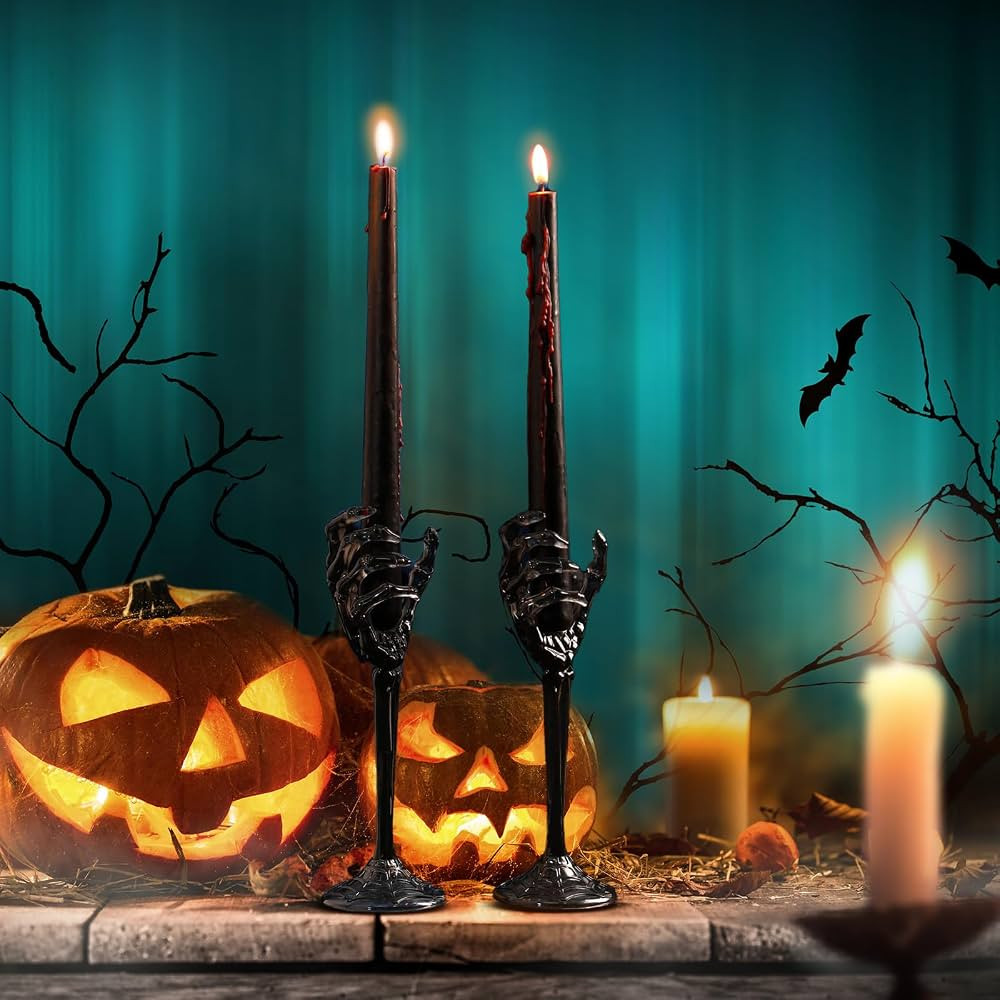 LemonRoad 2 Pcs Halloween Skull Candle Holders Halloween Table Centerpieces Fireplace Decorations... | Amazon (US)