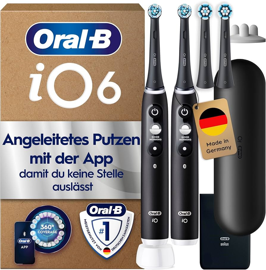 Oral-B iO Series 6 Plus Edition Elektrische Zahnb\u00fcrste, Doppelpack mit 4 Aufsteckb\u00fcrste... | Amazon (DE)