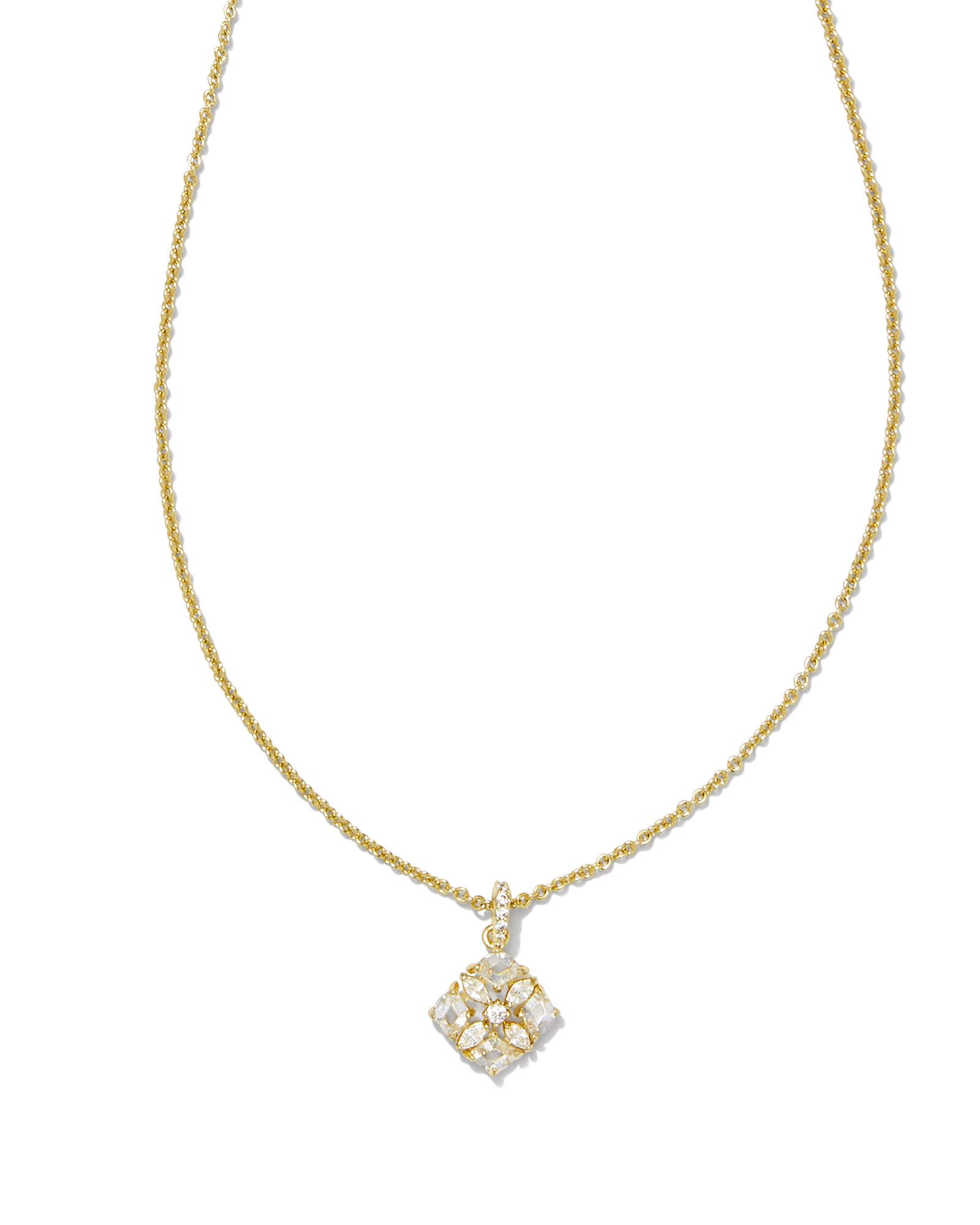 Dira Gold Crystal Short Pendant Necklace in White Crystal | Kendra Scott