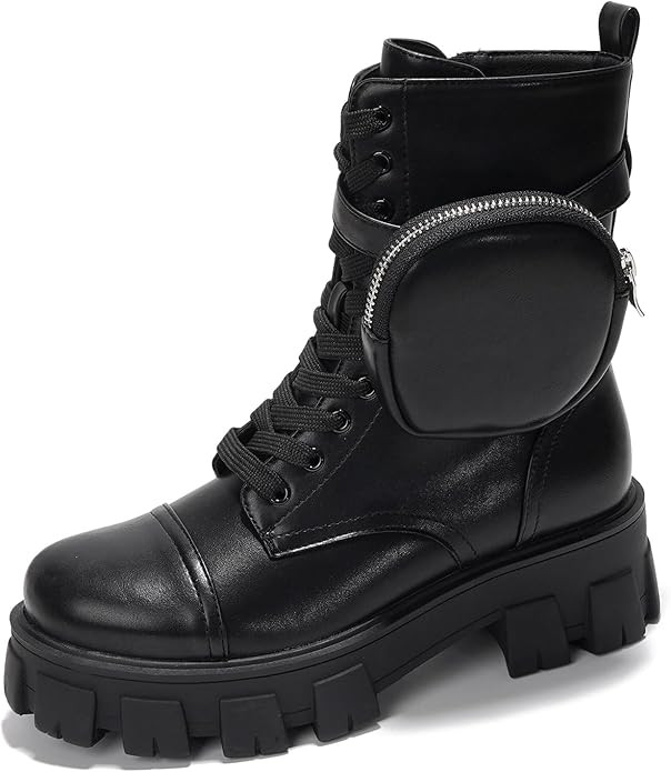 Cape Robbin Women's Combat Boots - Ankle Booties with Side Zipper, Pouch, Chunky Platform & Lace-... | Amazon (US)