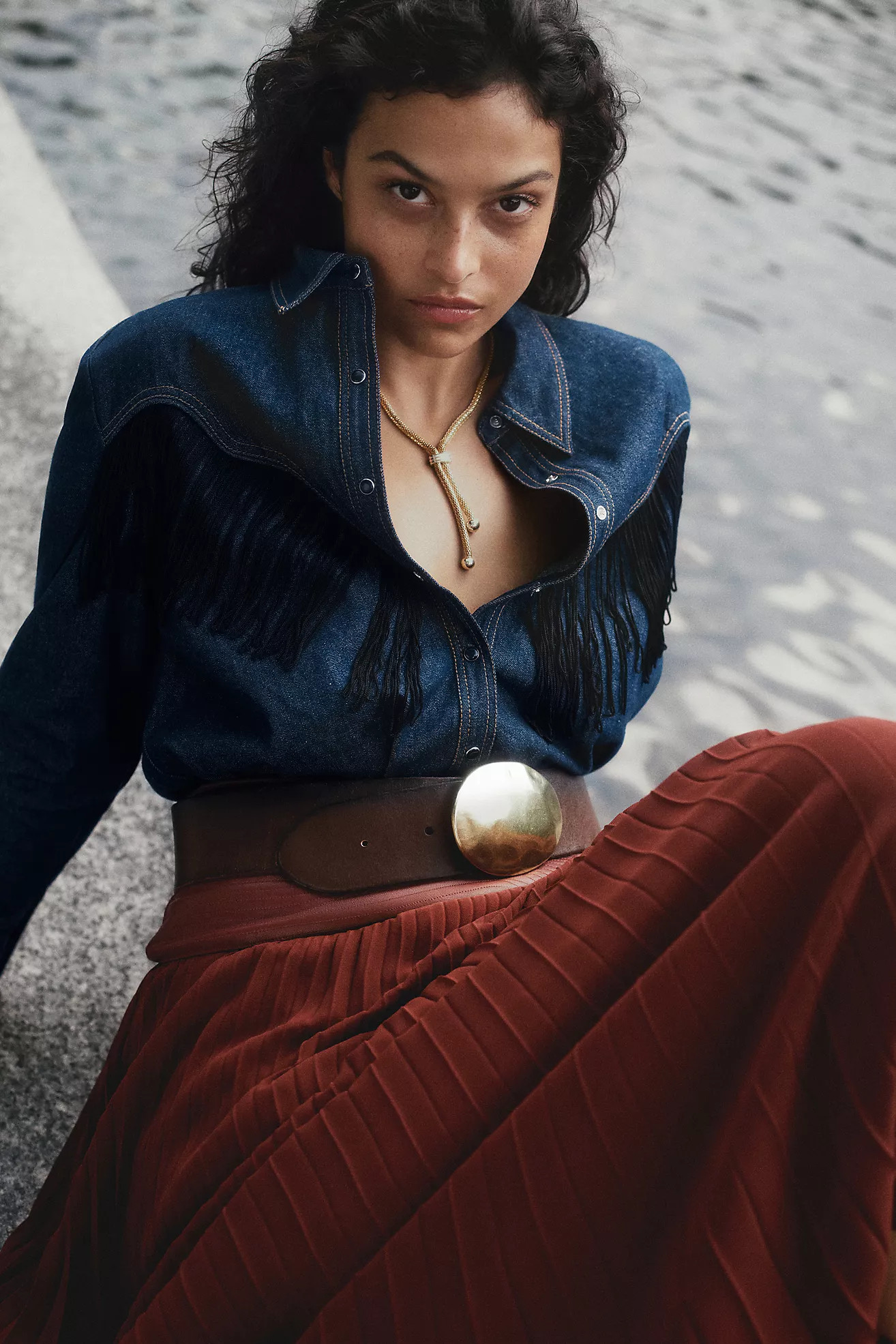 Let Me Be Fringe Denim Buttondown Shirt | Anthropologie (US)